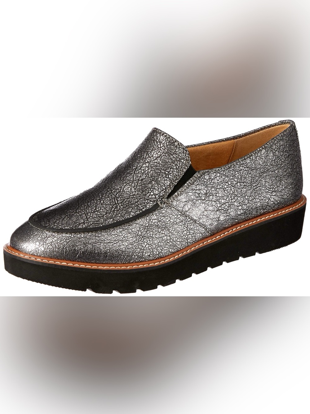 Naturalizer Women’s Aibileen Slip-On Loafer Silver Metallic Leather Size 8 EUC